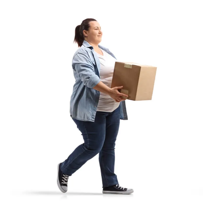 Lady moving package | Stearns Flooring.